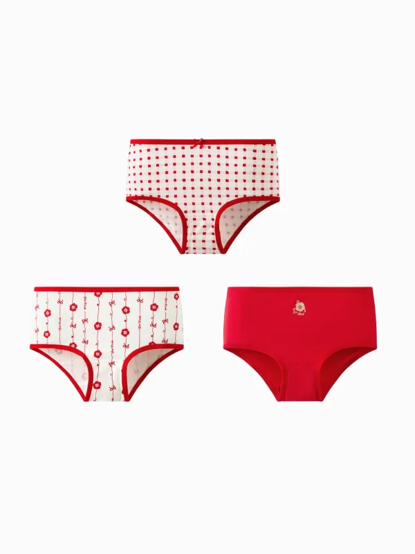 Balabala Girl Underwear Boxer Birefs Cotton Animal Year Red Shorts The Year of Snake New Year Suit White Red Clearance