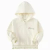 Balabala girls' coat hooded top 2025 new spring wear embroidered literary Cream White Best