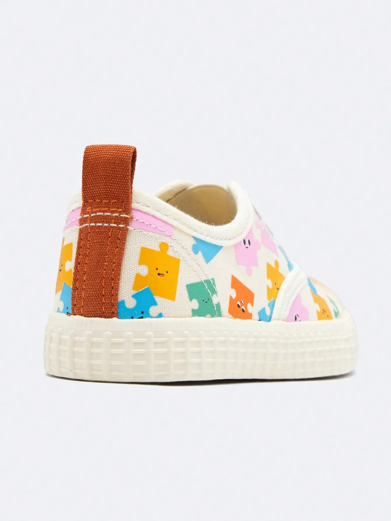 Balabala Girls Cute Colorful Puzzle Printed Comfortable Non-Slip Slip-On Canvas Shoes White Outlet