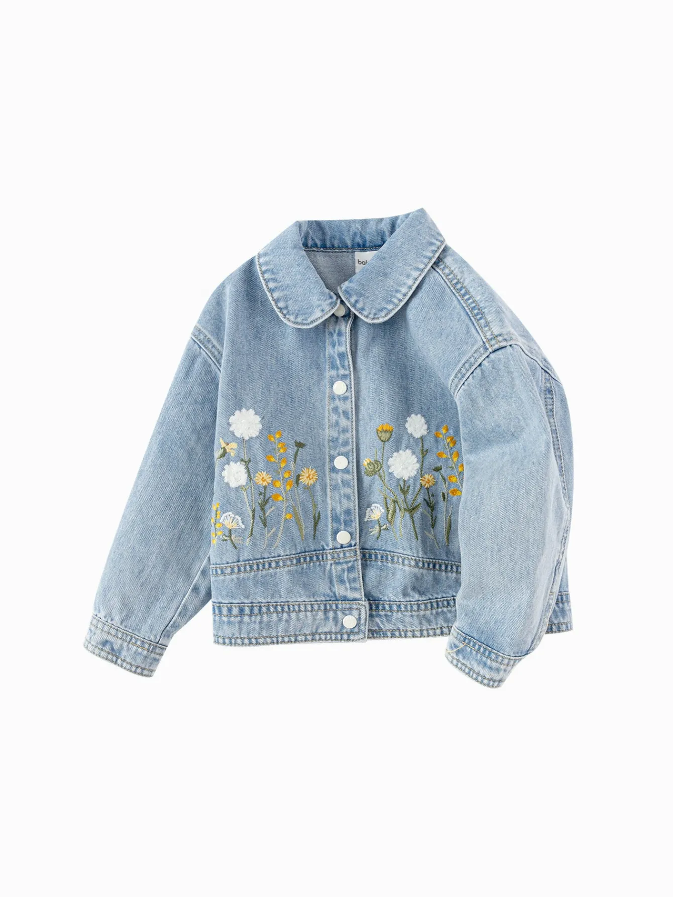 Balabala girls' denim coat oil painting style embroidered 2025 spring new pure cotton top Denim Light Blue Shop