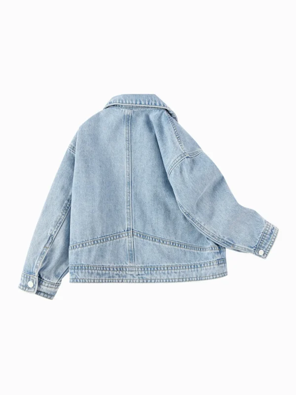 Balabala girls' denim coat oil painting style embroidered 2025 spring new pure cotton top Denim Light Blue Shop
