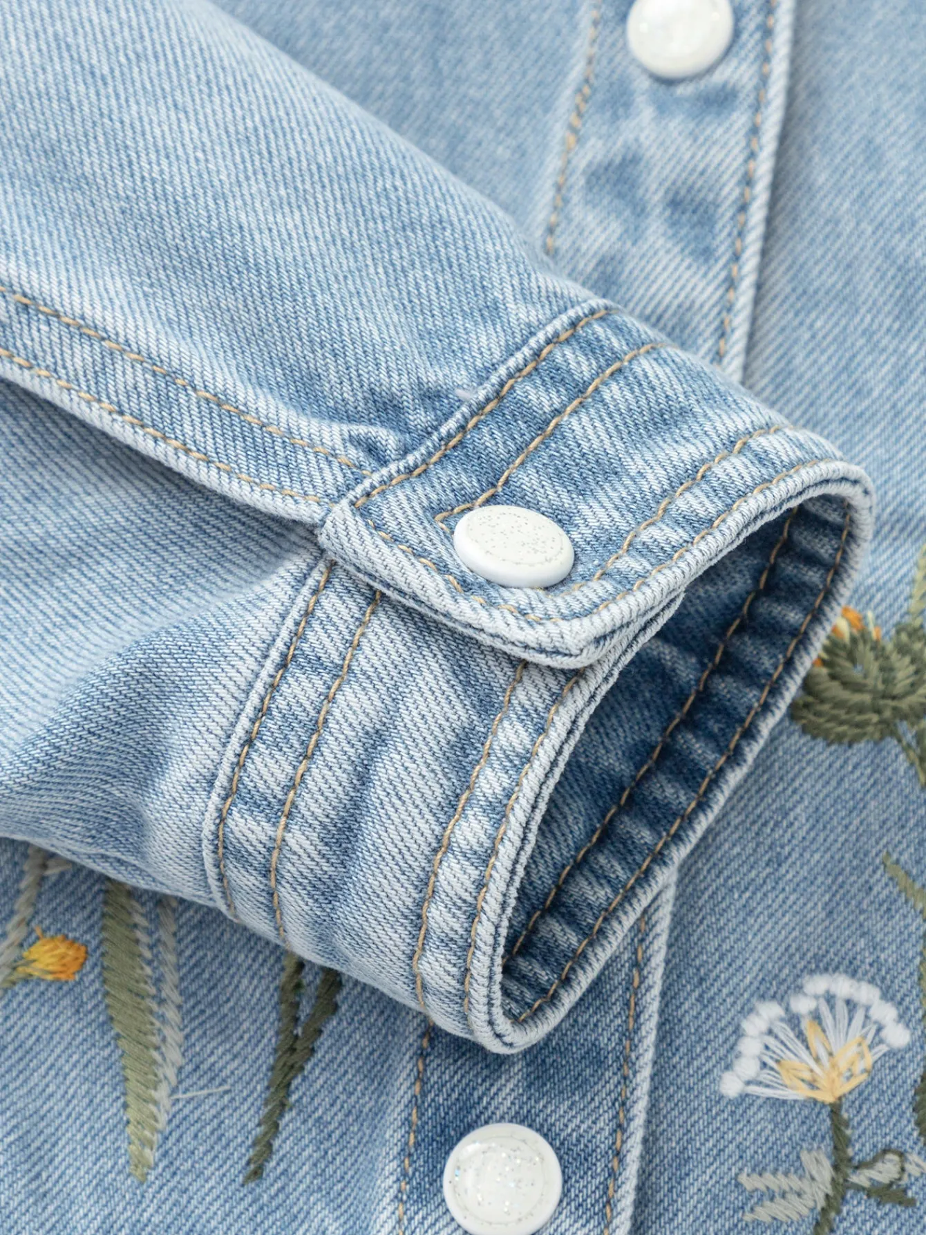 Balabala girls' denim coat oil painting style embroidered 2025 spring new pure cotton top Denim Light Blue Shop