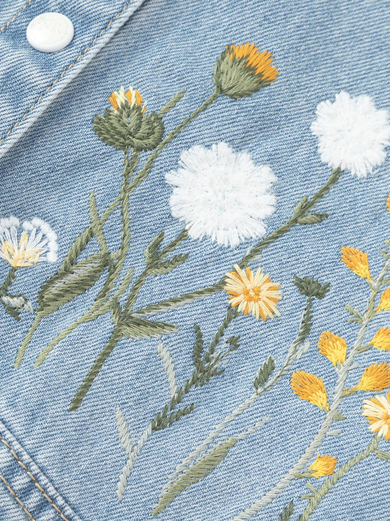 Balabala girls' denim coat oil painting style embroidered 2025 spring new pure cotton top Denim Light Blue Shop