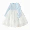 Balabala Girls' Dress Tulle Princess Dress 2025 Spring New Bow Dress Blue Clearance