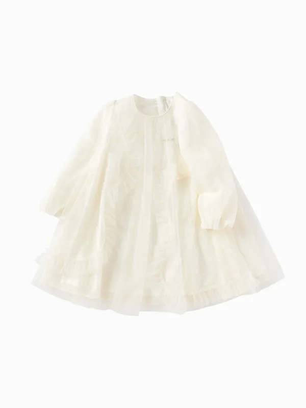 Balabala Girls' Dress Tulle Princess Dress 2025 Spring New Dress White Best