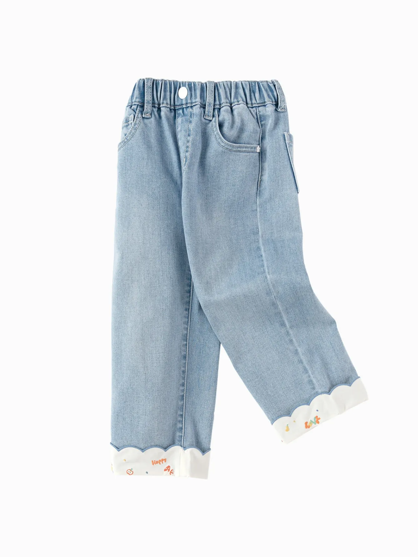 Balabala girls' long pants loose straight denim pants 2025 spring new embroidered pants Denim Light Blue Sale