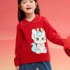 Balabala Girls Sweater 2024 New Winter Kids Knitwear Top New Year's Red Fashion Exquisite Trendy Chinese Red Outlet