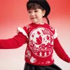 Balabala Girls Sweater Children Jacquard Knitwear 2024 Winter New Color-Block Knitwear Top Red Fashion Chinese Red Cheap