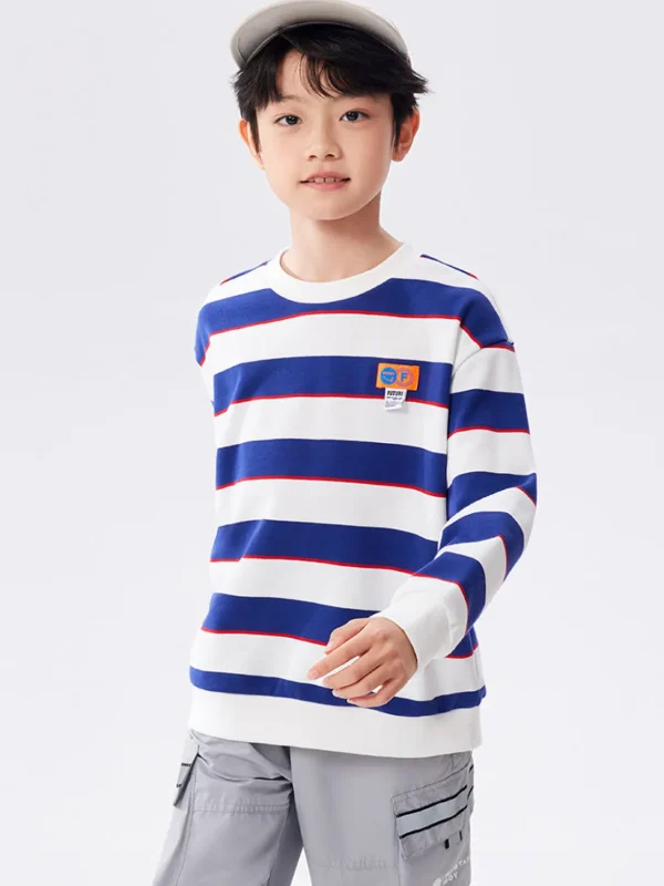 Balabala Kids Boy Big Striped Crew Neck Sweatshirt 7-14 Years Shop