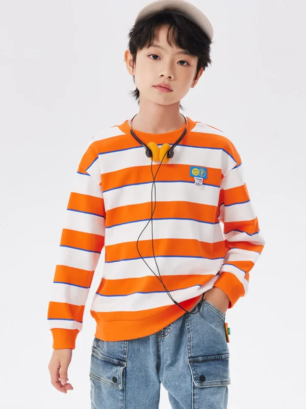 Balabala Kids Boy Big Striped Crew Neck Sweatshirt 7-14 Years Shop