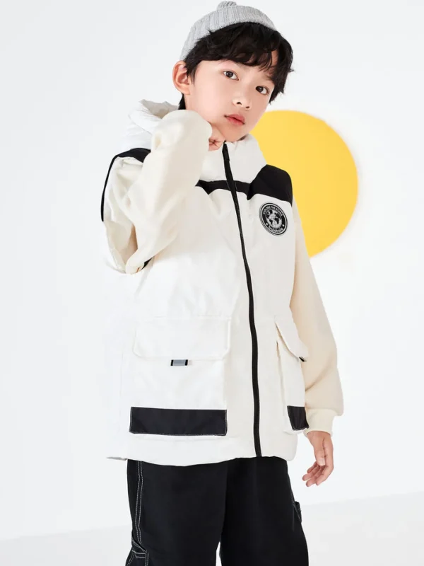 Balabala Kids Boy Hooded Warm Vest White Hue Clearance