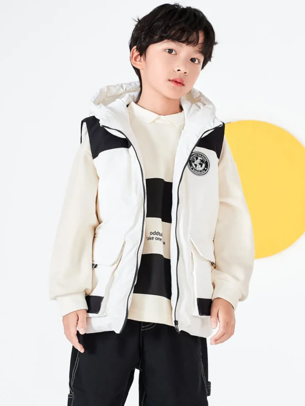 Balabala Kids Boy Hooded Warm Vest White Hue Clearance