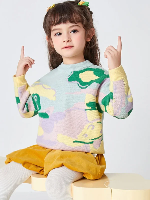 Balabala Kids Girl Abstract Artistic Printed Comfortable Sweater Yellow Green Hue Best Sale