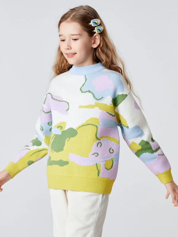 Balabala Kids Girl Abstract Artistic Printed Comfortable Sweater Blue Hue Online