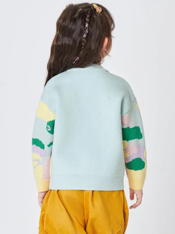 Balabala Kids Girl Abstract Artistic Printed Comfortable Sweater Yellow Green Hue Best Sale