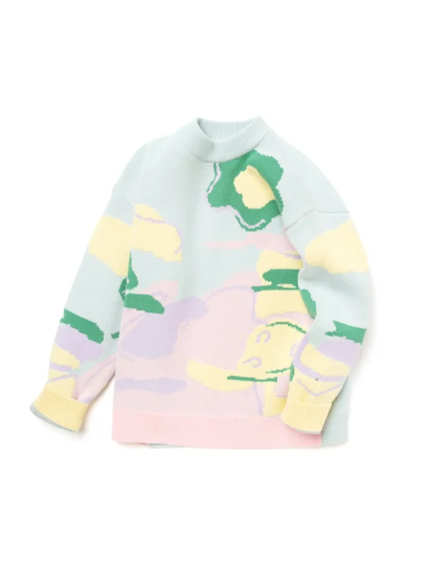 Balabala Kids Girl Abstract Artistic Printed Comfortable Sweater Yellow Green Hue Best Sale