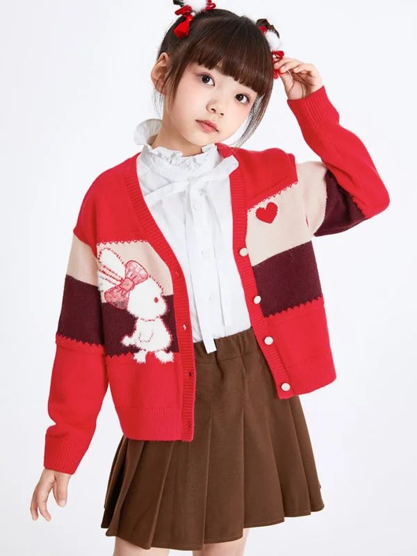 Balabala Kids Girl Bunny Graphic Cardigan 7-14 Years Red Hue Cheap