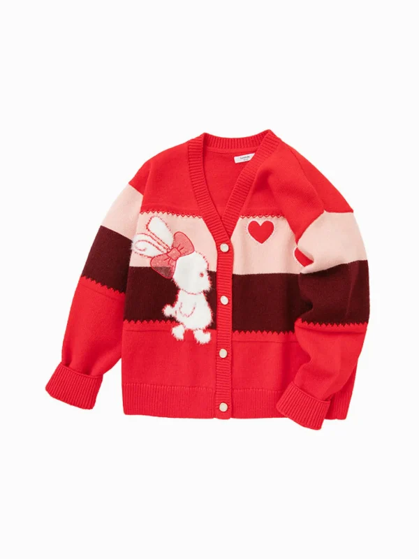 Balabala Kids Girl Bunny Graphic Cardigan 7-14 Years Red Hue Cheap