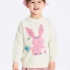 Balabala Kids Girl Bunny Graphic Lapel Sweater 7-14 Years Cheap