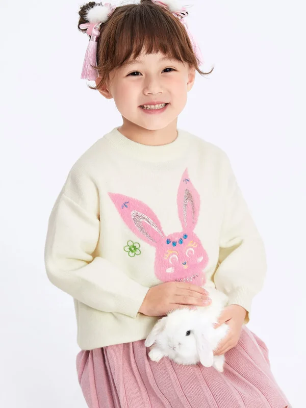 Balabala Kids Girl Bunny Graphic Lapel Sweater 7-14 Years Cheap