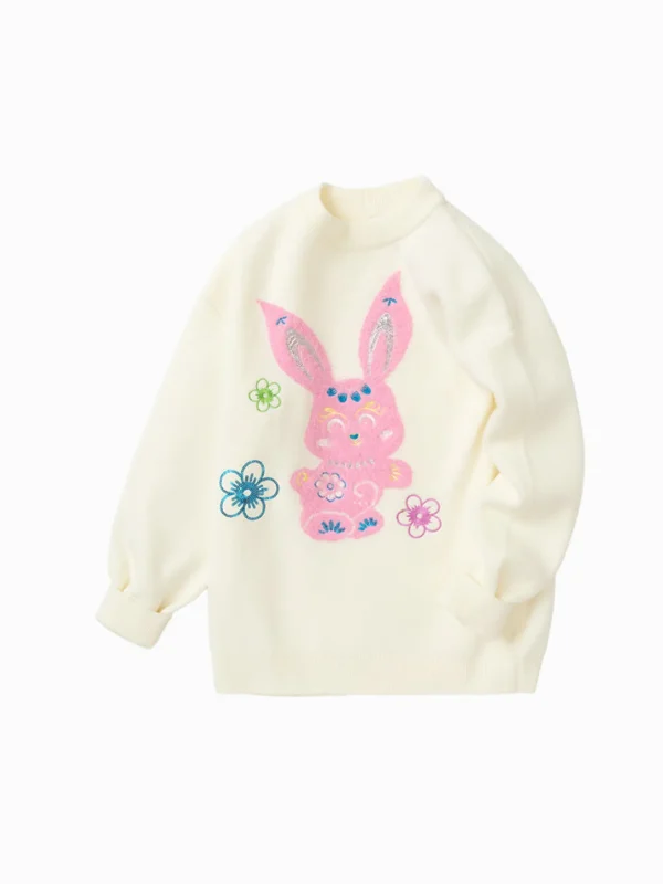 Balabala Kids Girl Bunny Graphic Lapel Sweater 7-14 Years Cheap