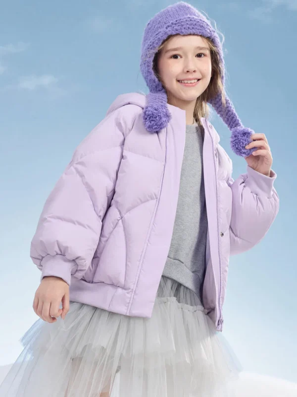 Balabala Kids Girl Candy Colored Puffy Sleeves Hooded Down Jacket Violet Outlet