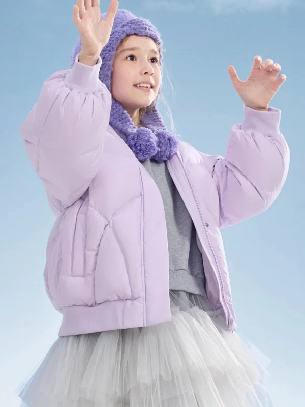 Balabala Kids Girl Candy Colored Puffy Sleeves Hooded Down Jacket Violet Outlet
