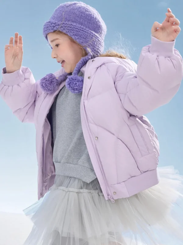 Balabala Kids Girl Candy Colored Puffy Sleeves Hooded Down Jacket Violet Outlet