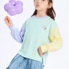Balabala Kids Girl Contrast Patched Rounded V-Neck Long Sleeve T-Shirt 7-14 Years Cheap