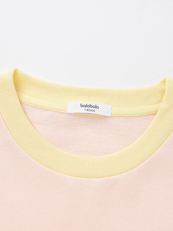 Balabala Kids Girl Contrast Patched Rounded V-Neck Long Sleeve T-Shirt 7-14 Years Cheap
