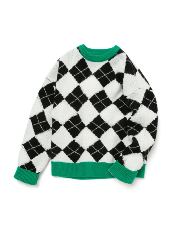 Balabala Kids Girl Diamond Pattern Fashion Sweater Green Hue Shop