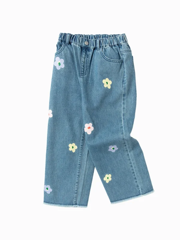 Balabala Kids Girl Floral Jeans 7-14 Years Denim Blue Online