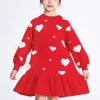 Balabala Kids Girl Love Heart Woolen Dress 7-14 Years Red Hue Fashion