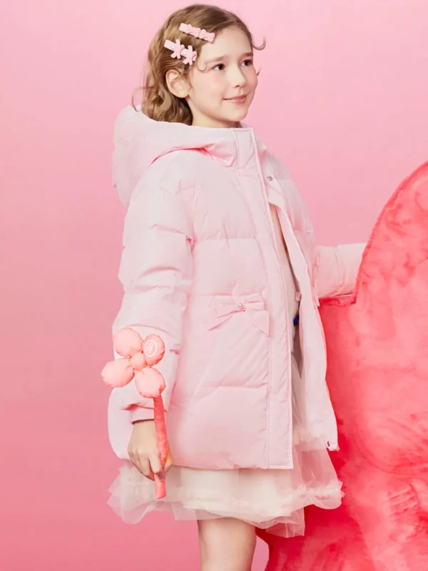 Balabala Kids Girl Pearlescent Fabric Waist Down Jacket Pink Best