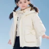 Balabala Kids Girl Puffy Shaped Bow Decorated Long Down Jacket Cream White Store