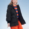 Balabala Kids Girl Puffy Shaped Bow Decorated Long Down Jacket Black Fashion