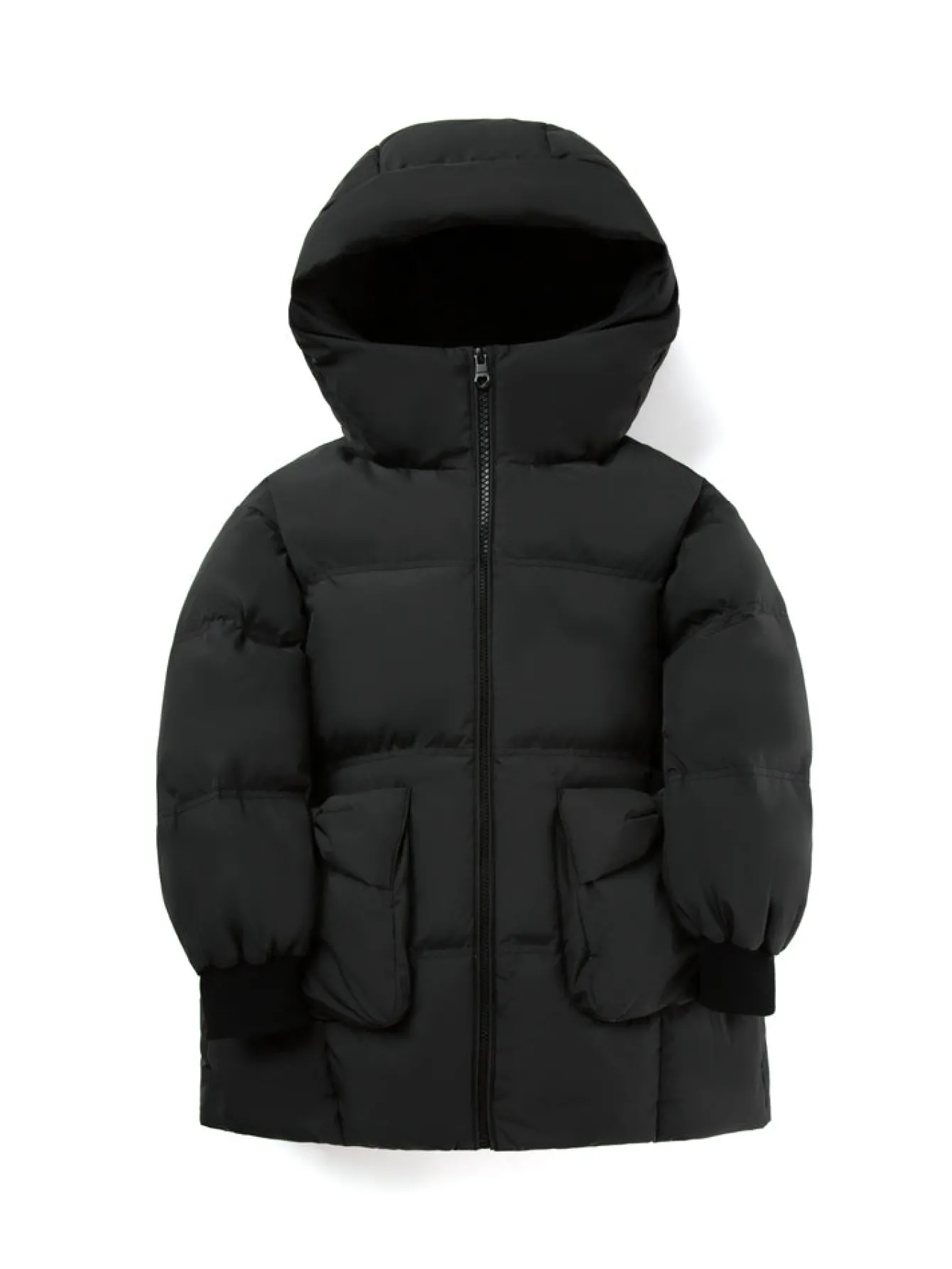 Balabala Kids Girl Puffy Shaped Bow Decorated Long Down Jacket Black Fashion