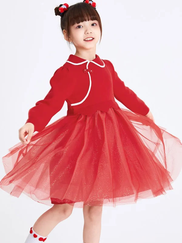 Balabala Kids Girl Woolen Dress 7-14 Years Chinese Red Online