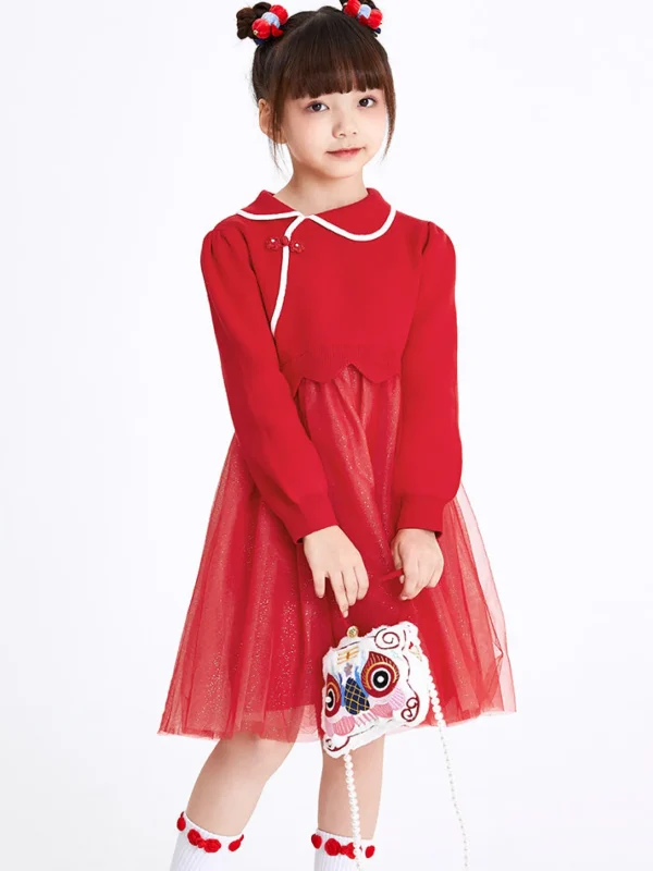 Balabala Kids Girl Woolen Dress 7-14 Years Chinese Red Online