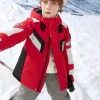 Balabala Kids Long Colorful Cold-Resistant Outdoor Down Jacket Red White Hue Clearance