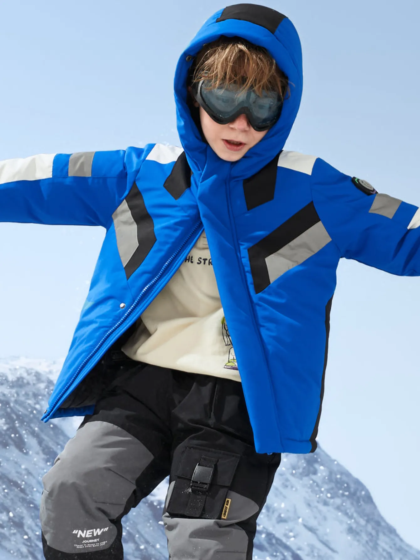 Balabala Kids Long Colorful Cold-Resistant Outdoor Down Jacket Blue Black Hue Outlet