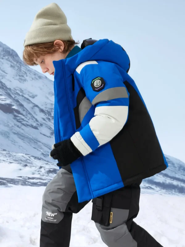 Balabala Kids Long Colorful Cold-Resistant Outdoor Down Jacket Blue Black Hue Outlet