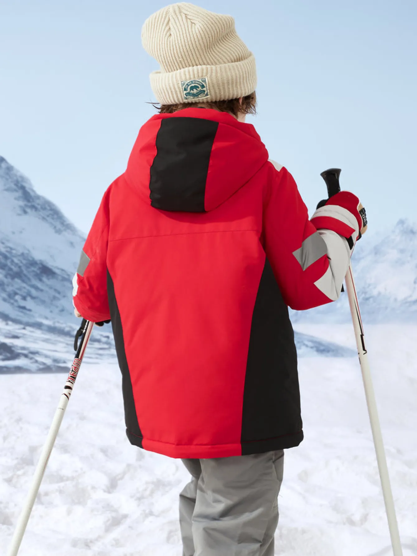 Balabala Kids Long Colorful Cold-Resistant Outdoor Down Jacket Red White Hue Clearance