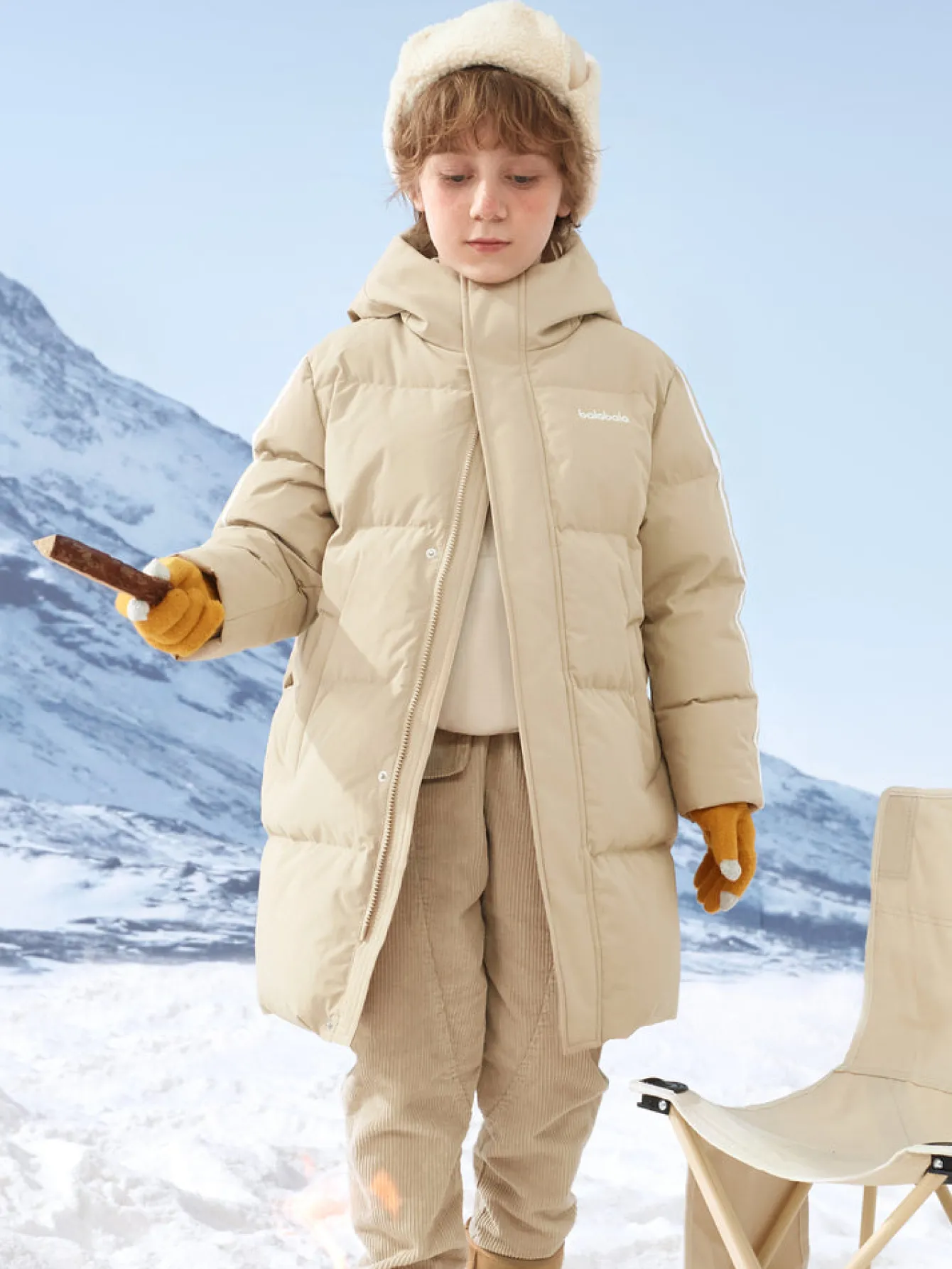 Balabala Kids Parent-Child Coloring Hooded Down Jacket Khaki New