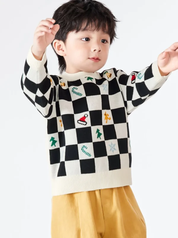 Balabala Kids Parent-Child Style 100%Cotton Long Sleeves Sweater Black White Hue Sale