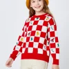 Balabala Kids Parent-Child Style 100%Cotton Long Sleeves Sweater Red White Hue Flash Sale