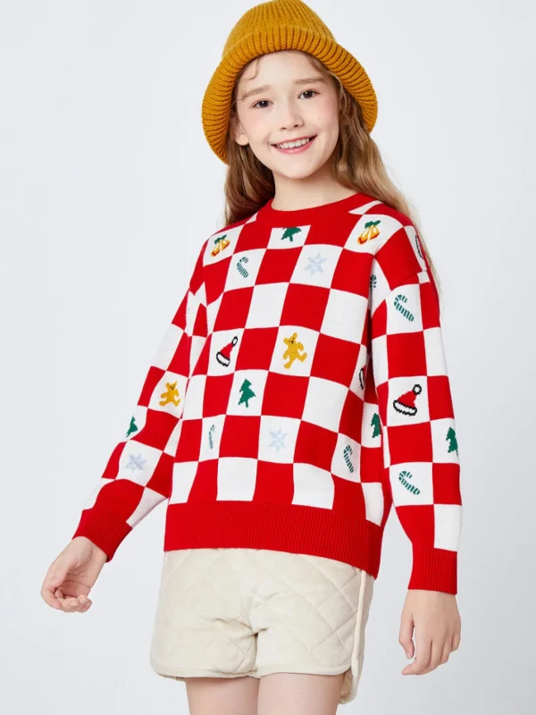 Balabala Kids Parent-Child Style 100%Cotton Long Sleeves Sweater Red White Hue Flash Sale