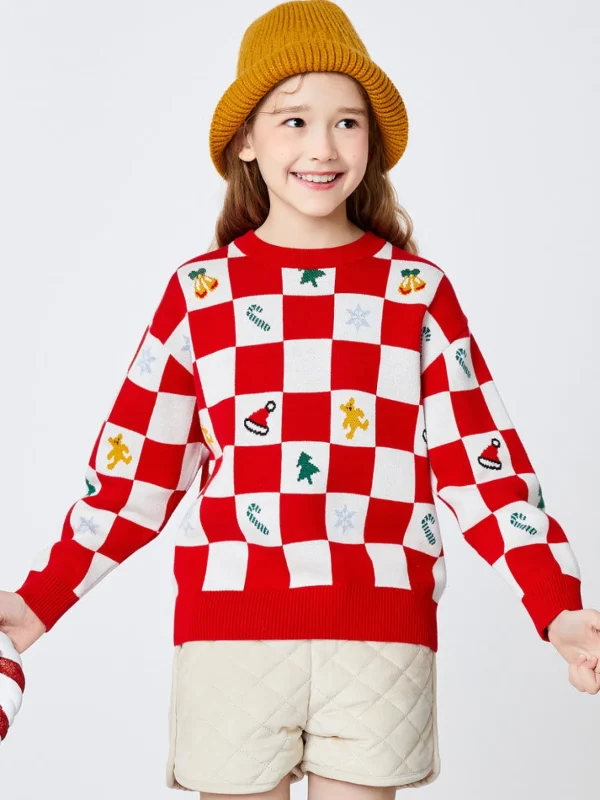 Balabala Kids Parent-Child Style 100%Cotton Long Sleeves Sweater Red White Hue Flash Sale