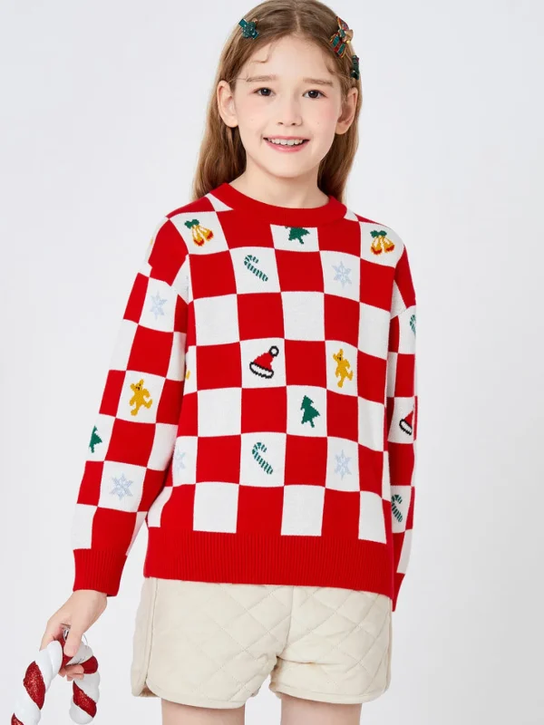 Balabala Kids Parent-Child Style 100%Cotton Long Sleeves Sweater Red White Hue Flash Sale