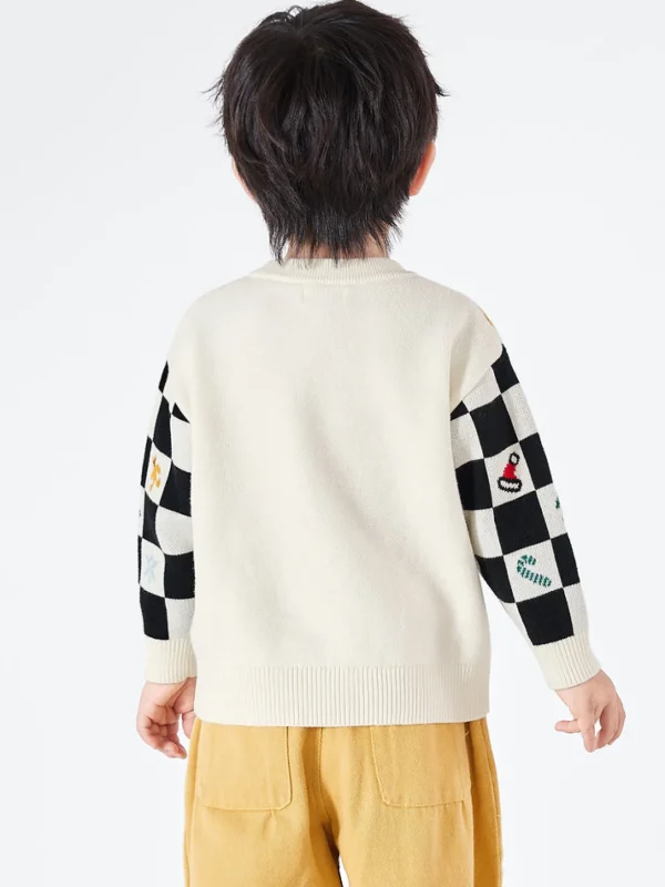 Balabala Kids Parent-Child Style 100%Cotton Long Sleeves Sweater Black White Hue Sale